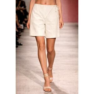 Free People Pucker Check Wrap Around Shorts Tie Waist Oatmeal S